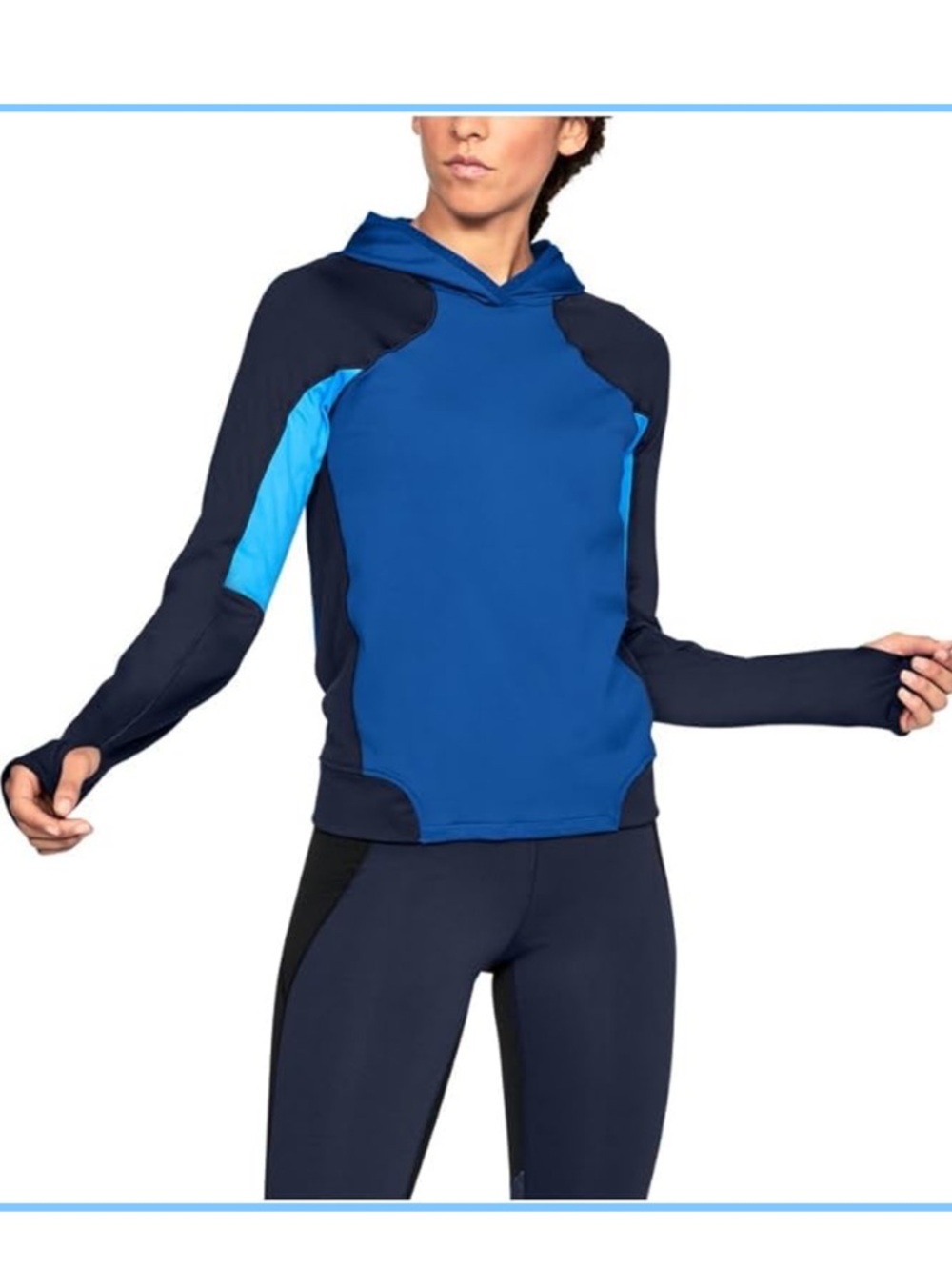 Under Armour‎ Womens ColdGear Fitted Pullover Hoodie Blue Size L Gym Workout